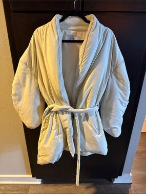 Cream Quilted Wrap Belted Jacket